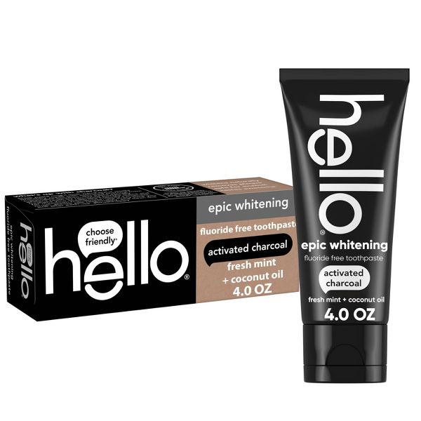 hello 4oz Charcoal Fluoride-Free Fresh Mint Whitening Toothpaste + Colgate 2 Count Total Active Prevention Whitening Soft Toothbrush