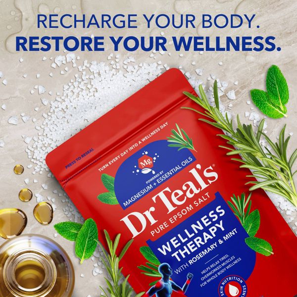 Dr Teal's Epsom Salt Magnesium Soak - Wellness Therapy with Rosemary & Mint - 3 lbs