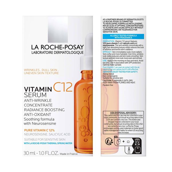 La Roche Posay Pure Vitamin C Face Serum with Salicylic Acid & Neurosensine, Anti-Aging Serum for Sensitive Skin - Travel Size - 1.01 fl oz