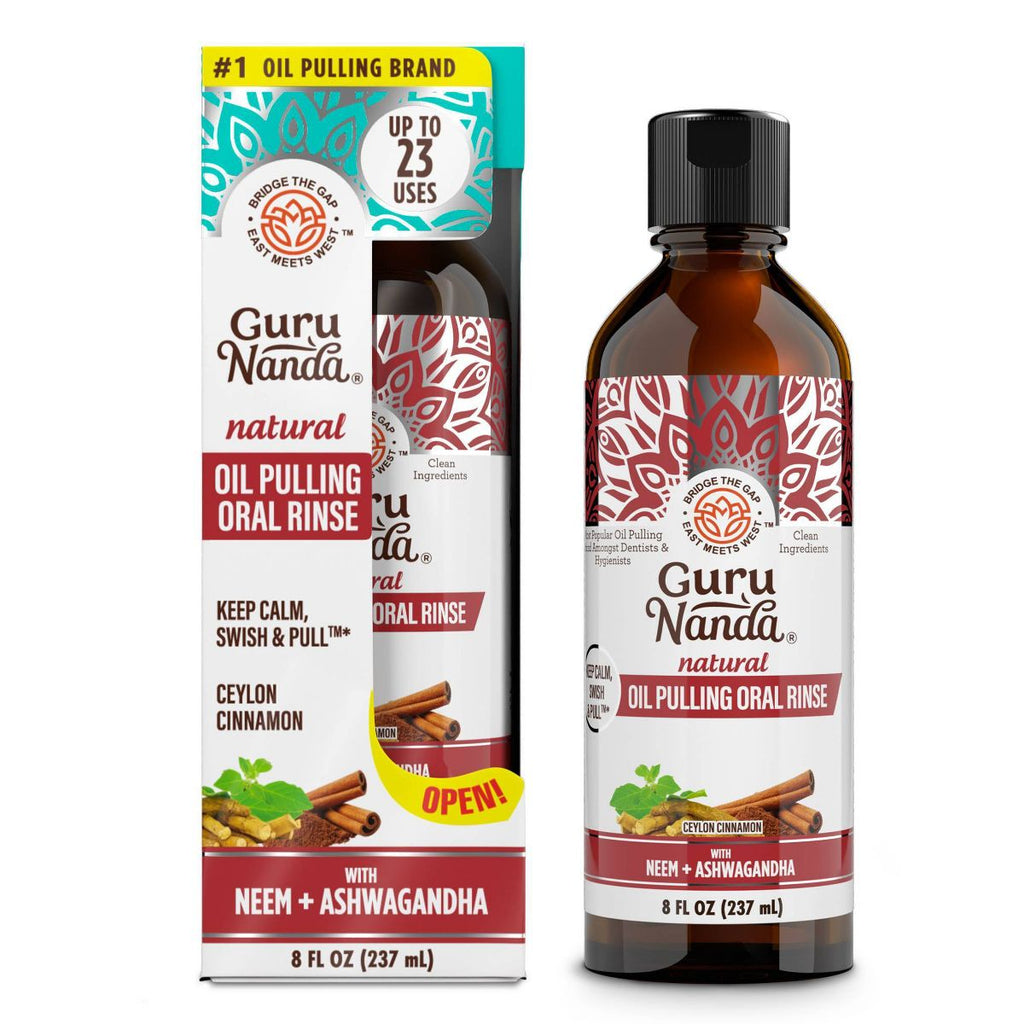 GuruNanda Coconut & Cinnamon Oil Pulling Flavor + Neem and Ashwagandha Mouthwash - 8 fl oz