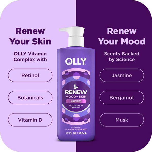 OLLY Renew Mood and Skin Vitamin-Infused Body Wash - Jasmine Bergamot - 17 fl oz