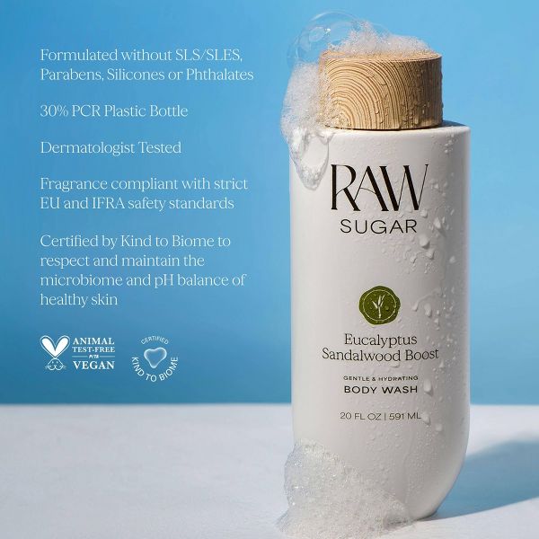 Raw Sugar Gentle and Hydrating Body Wash - Eucalyptus Sandalwood Boost - 20 fl oz