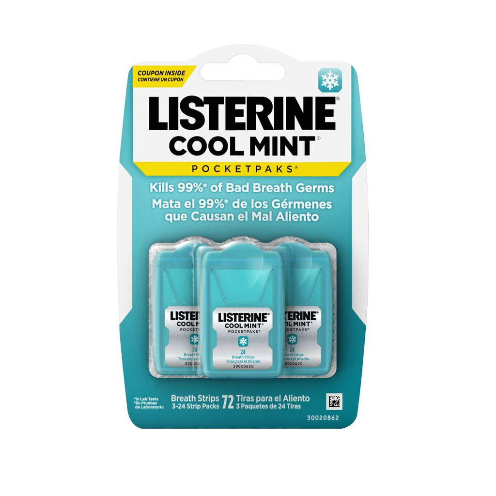 Listerine Cool Mint PocketPaks Portable Fresh Breath Strips - Cool Mint - 24-Strip Pack - 3 Pack