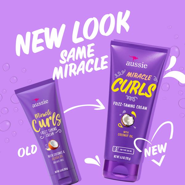 Aussie Miracle Curls Frizz Taming Curl Cream with Coconut & Jojoba - 6.8oz