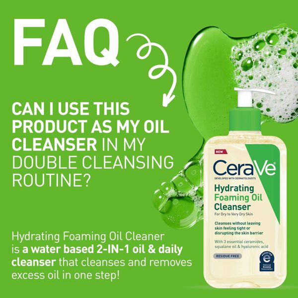 CeraVe Hydrating Foaming Cleansing Oil Face Wash with Squalane Oil, Triglyceride and Hyaluronic Acid For Dry to Very Dry Skin - 12 fl oz