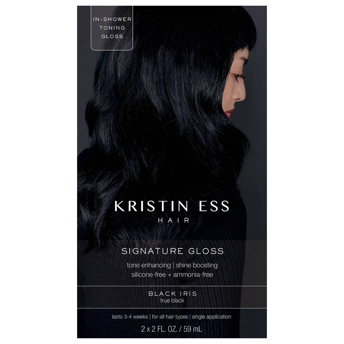 Kristin Ess Hair Gloss in Black Iris for True Black Hair - Semi Permanent Dye + Toner - 4 fl oz