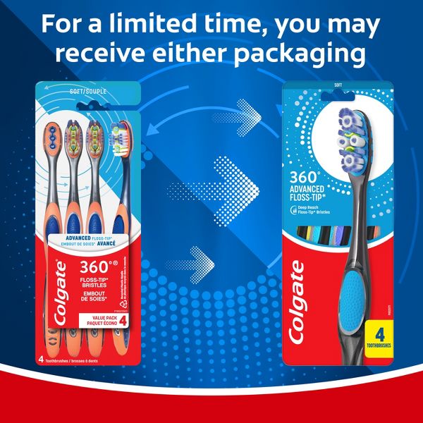 Colgate 360 Advanced Floss-Tip Manual Toothbrush - Soft - 2ct