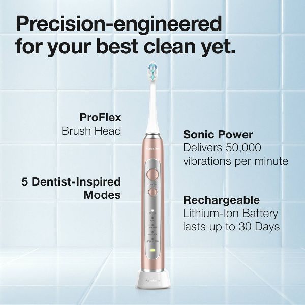 Aquasonic Precision Rechargeable Electric Toothbrush AS-PREC-TB with Timer Multiple Brush Modes 4 Brush Heads and Travel Case - Black