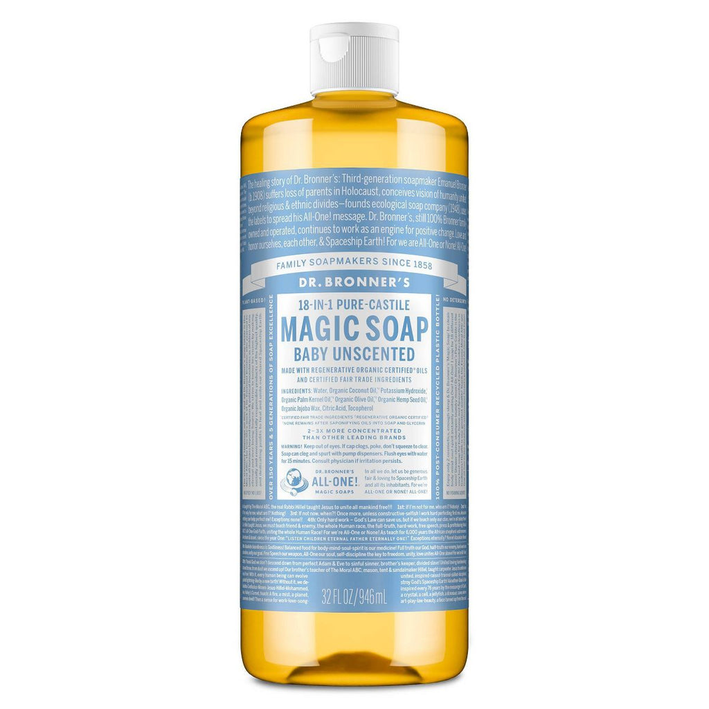Dr. Bronner's Magic Pure Castile Liquid Soap Bodywash - Baby Unscented - 32 fl oz