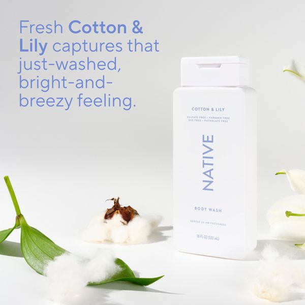 Native Body Wash for Women & Men - Cotton & Lily - Sulfate Free - 18 fl oz