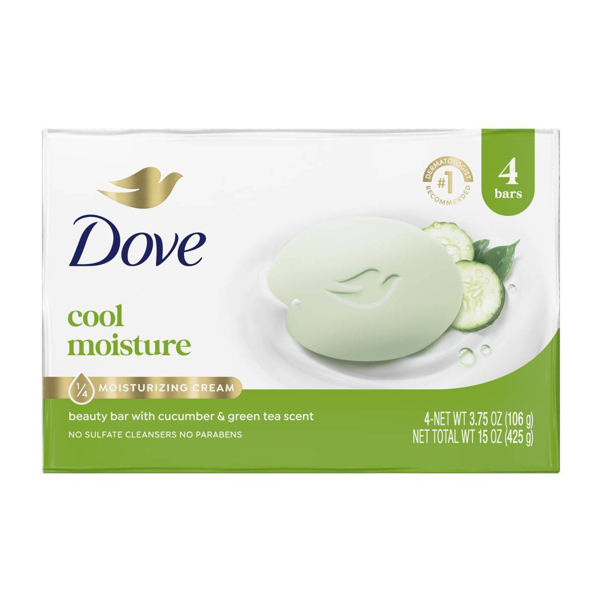 Dove Beauty Cool Moisture Beauty Bar Soap - Cucumber & Green Tea - 4pk - 3.75oz each