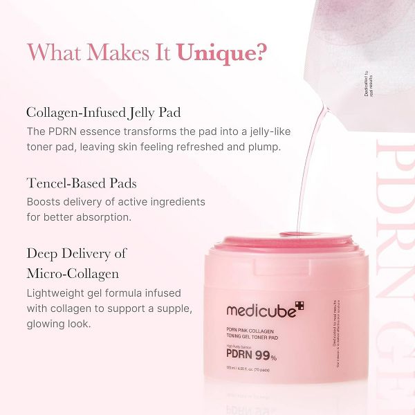 medicube Korean Skincare PDRN Pink Collagen Toning Gel Pads - 70pc