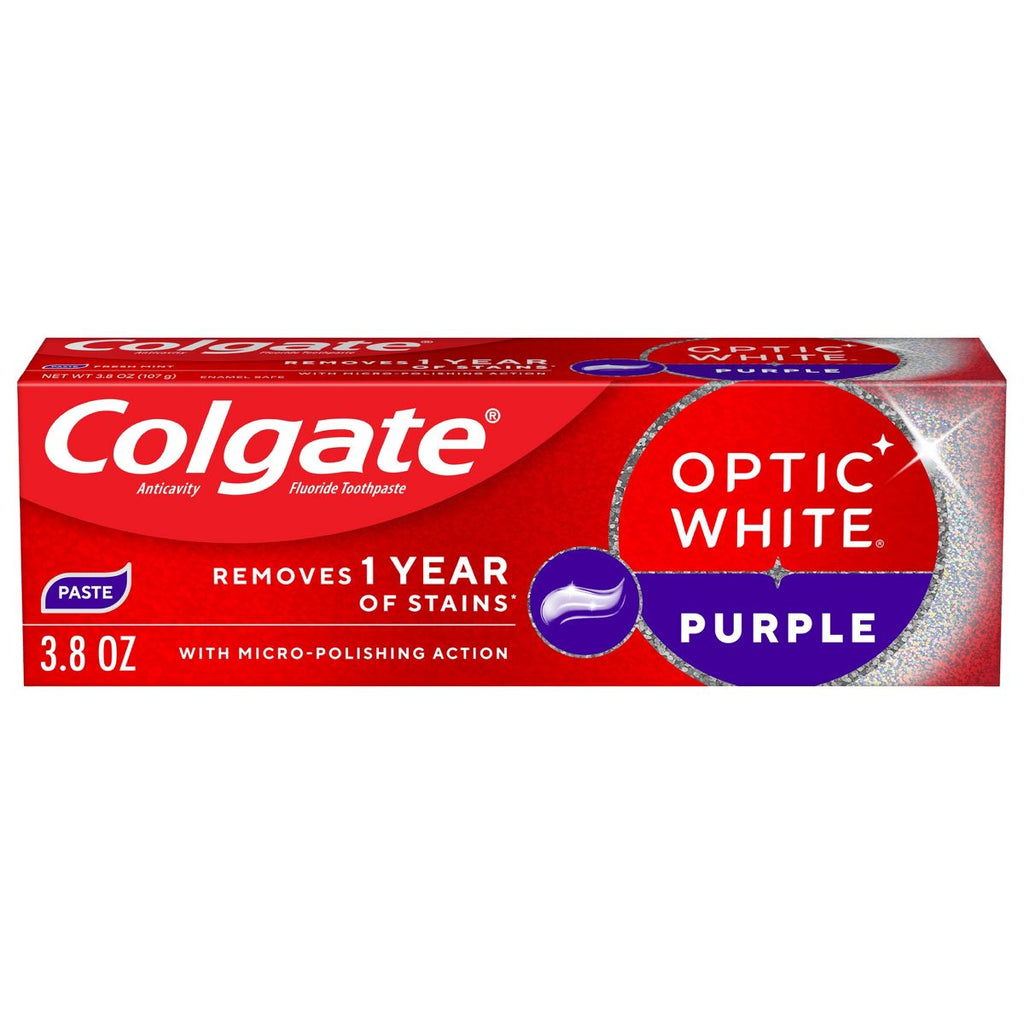Colgate Optic White Purple Teeth Whitening Toothpaste - Anticavity Toothpaste with Fluoride - Fresh Mint Flavor - 3.8oz