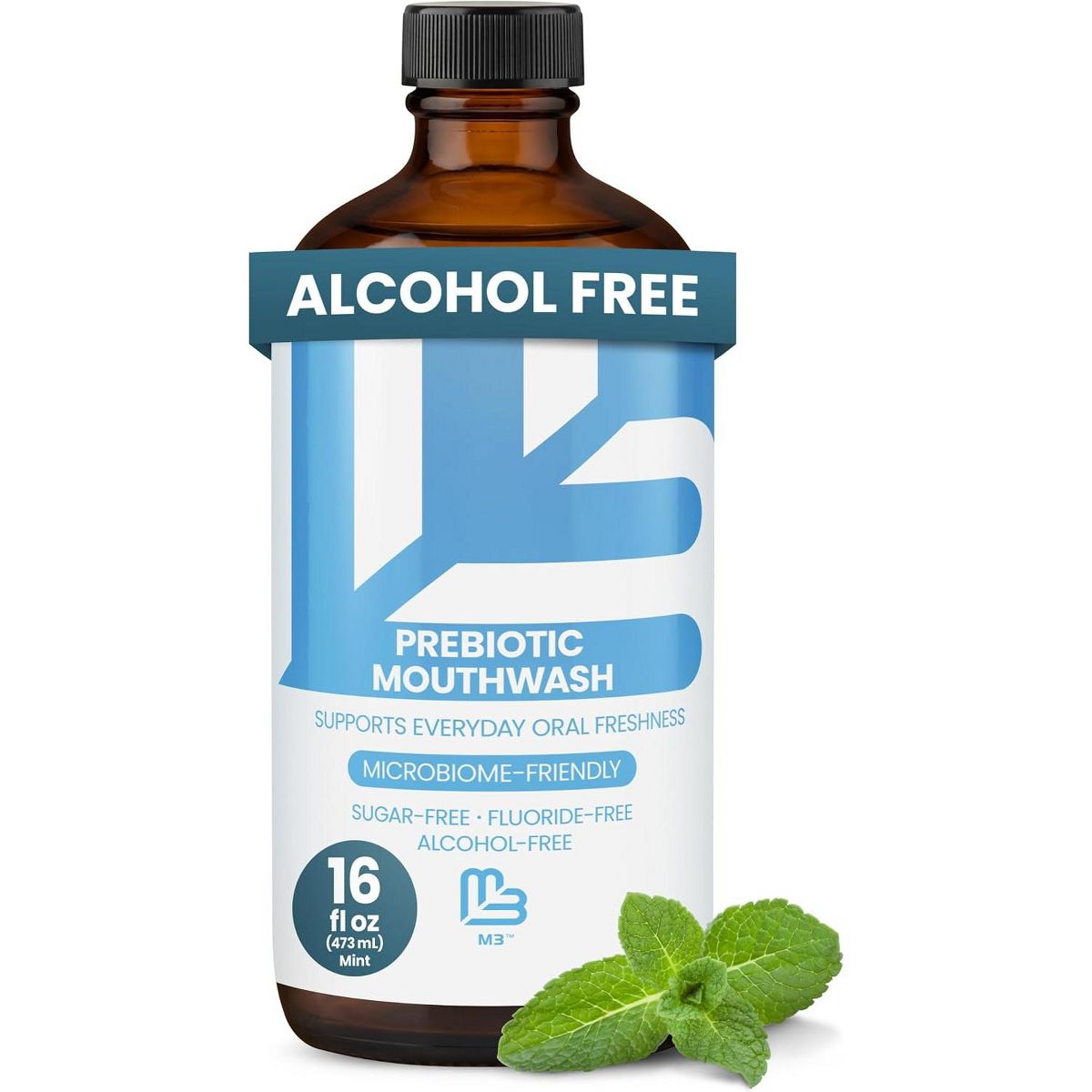 M3 Prebiotic Mouthwash, Fluoride-Free, Sugar-Free and Alcohol-Free Oral Rinse for Gum Health, Fresh Mint Mouthwash for Daily Oral Care, 16 fl oz