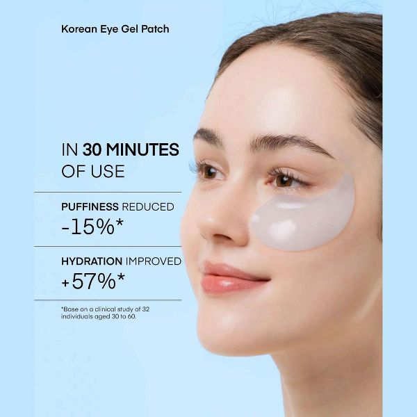 Terez & Honor Caffeine Hyaluronic Acid Eye Gel Patch Korean Skincare - 30 pairs - Puffiness Reduction, Hydration Improved, Vegan, Unscented