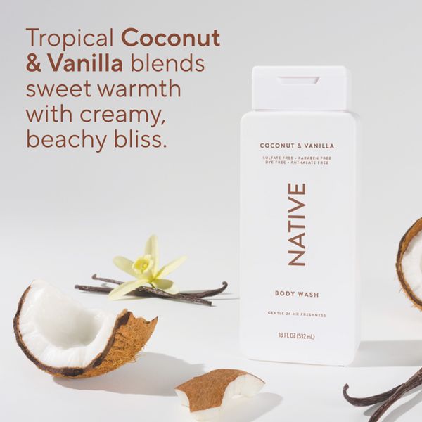 Native Body Wash for Men - Coconut & Vanilla - Sulfate Free - 18 fl oz