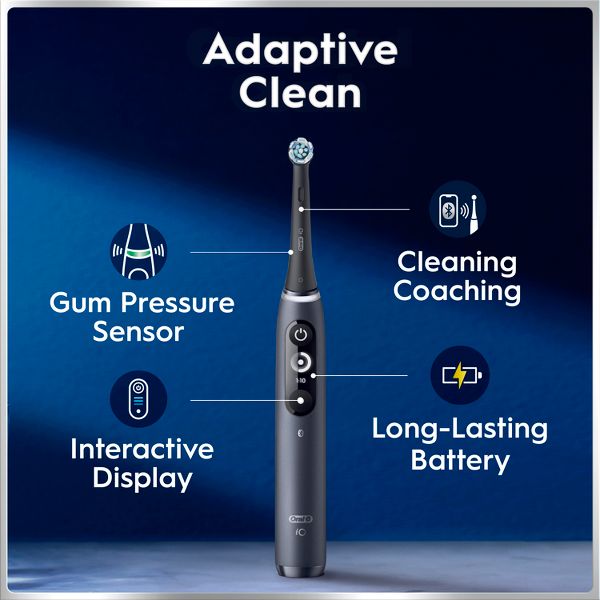 Oral-B iO7 Electric Toothbrush with Multiple Modes Travel Case and 2 Brush Heads - Black Onyx