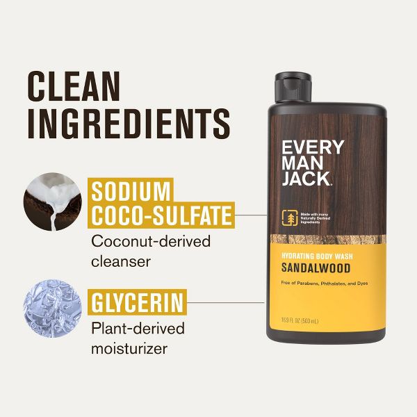 Every Man Jack Men's 16.9 fl oz Sandalwood Body Wash + 16.9 fl oz Surf and Cypress Body Wash