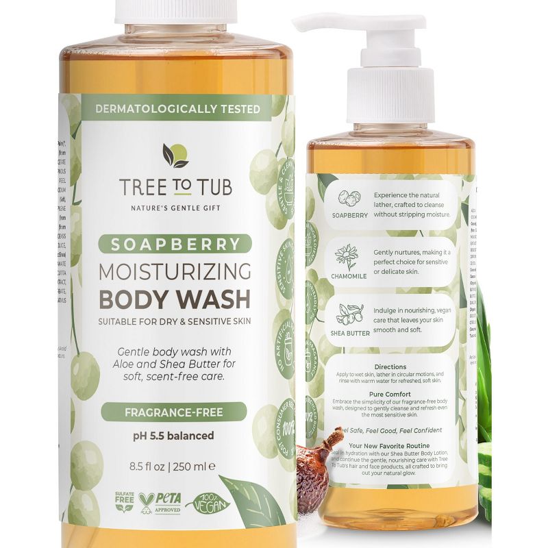 Tree To Tub Unscented Body Wash for Sensitive Skin & Dry Skin - pH Balanced Fragrance Free Body Wash, Hydrating Sulfate Free Body Soap for Women & Men