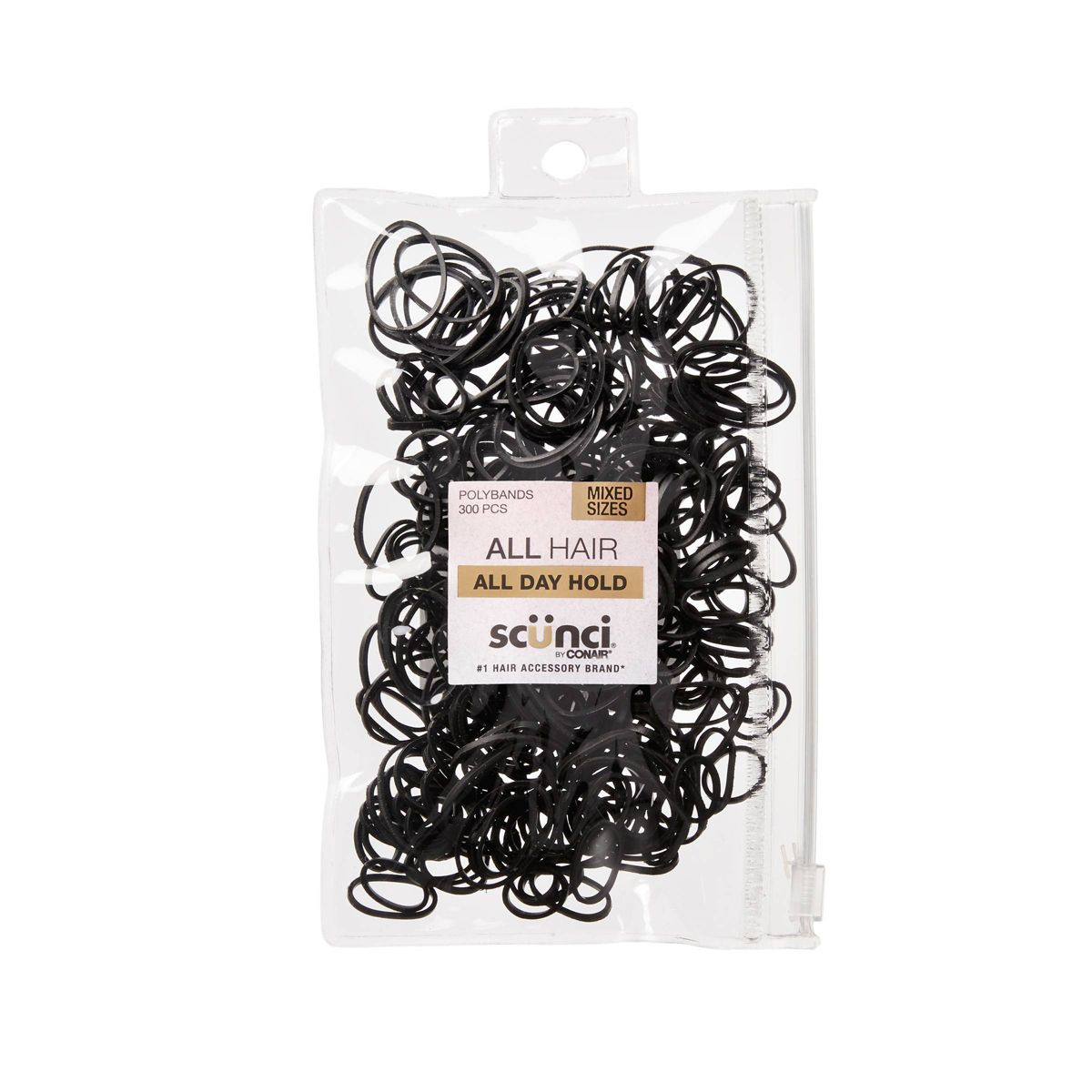 scünci Mixed Size Polyband Elastic Hair Ties - Black - All Hair - 300pcs