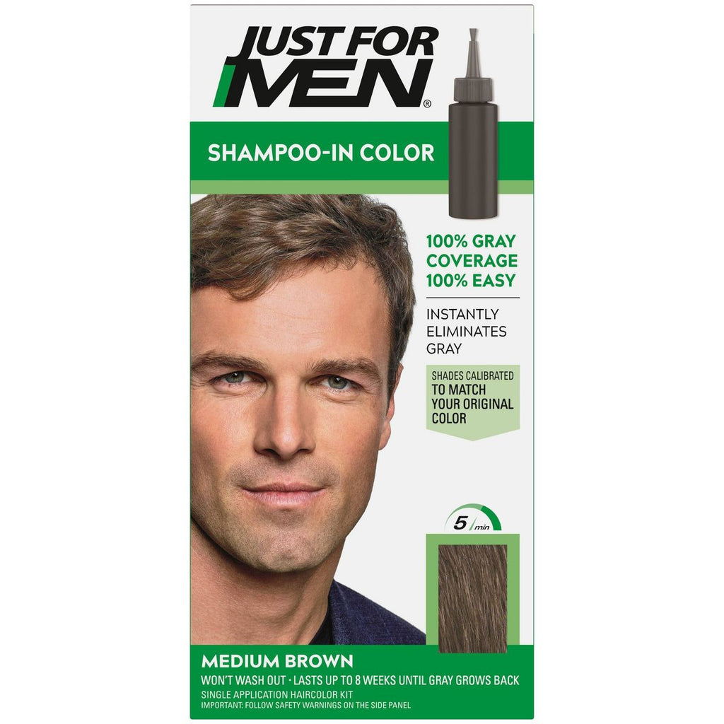 Just For Men Medium Brown Shampoo - H-35: Permanent Hair Color, Liquid Form, All Hair Types