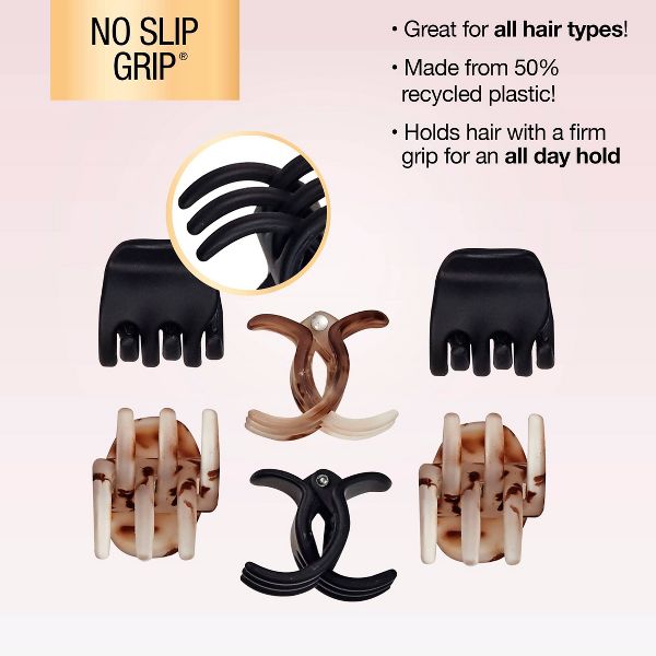 scünci No-Slip Grip Mini Claw Clips - Matte Tortoise/Black - All Hair - 6pcs