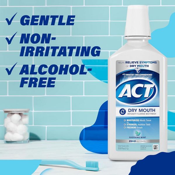ACT Dry Mouth Anticavity Fluoride Mouthwash, Soothing Mint, 33.8 Oz