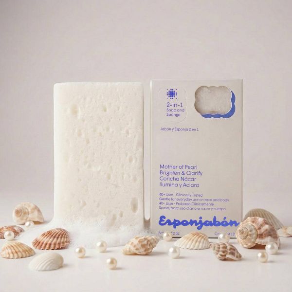 Esponjabon Mother of Pearl Soap Sponge - Brightening Effect 2-in-1 Soap Sponge - 4.2oz