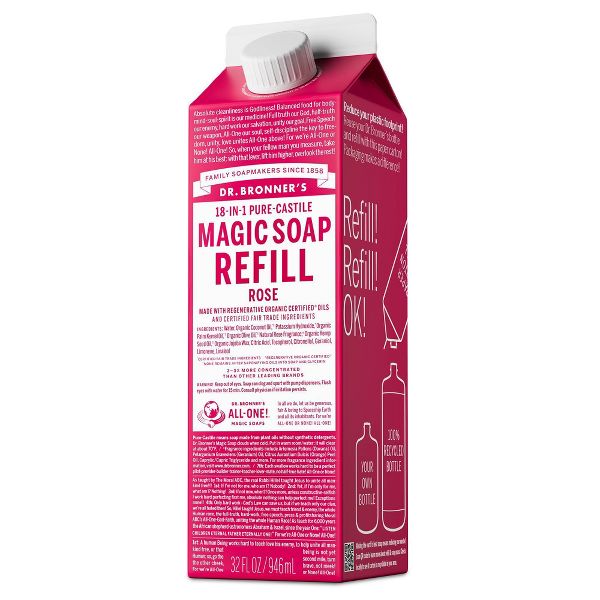 Dr. Bronner's Pure Castile Liquid Soap Bodywash Refill Carton - Rose - 32 fl oz