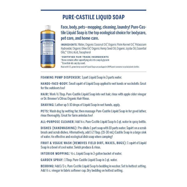 Dr. Bronner's Magic Pure Castile Liquid Soap Bodywash - Eucalyptus - 32 fl oz