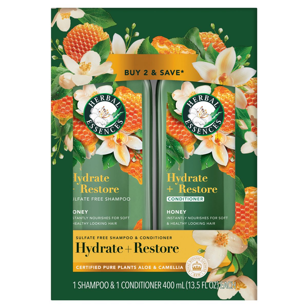 Herbal Essences Honey Daily Moisture Sulfate Free Shampoo and Conditioner - Dual Pack, 13.5 fl oz Each