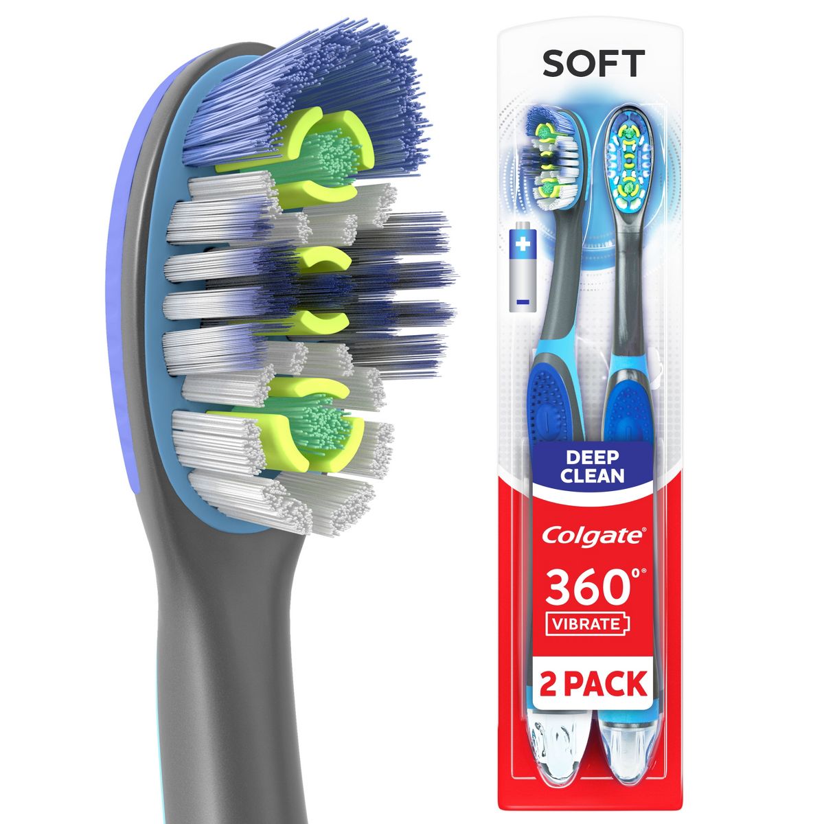 Colgate 360 Vibrate Deep Clean Battery Operated Electric Toothbrush - Soft - 2ct
