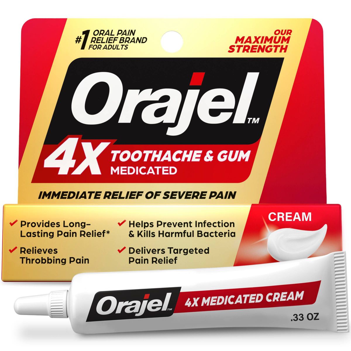 Orajel 4x Medicated Severe Toothache and Gum Pain Cream - 0.33oz