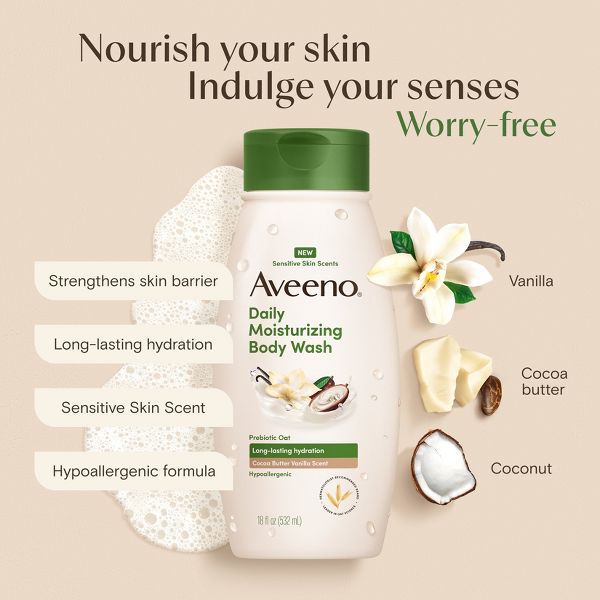 Aveeno Daily Moisturizing Hypoallergenic Body Wash - Cocoa Butter Vanilla - 18 fl oz