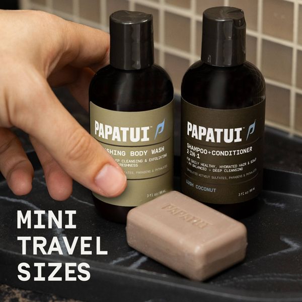 Papatui Men's Exfoliating and Hydrating Sulfate-Free Coconut Oil Body Wash - Lush Coconut - Trial and Travel Size - 3 fl oz