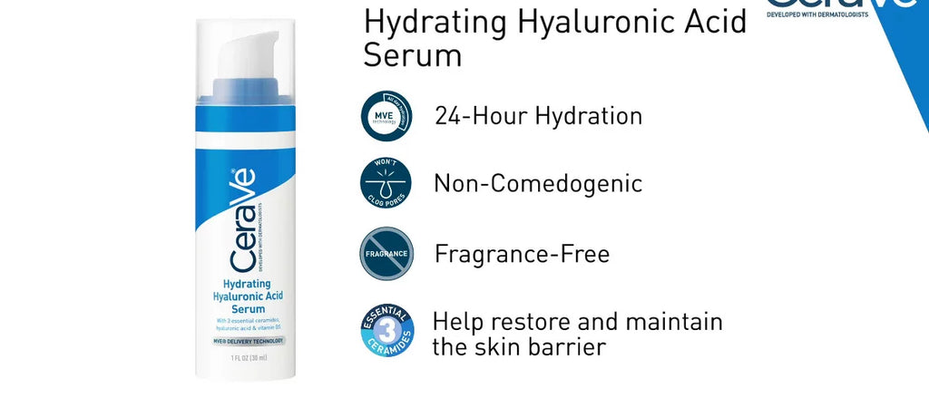 CeraVe Hydrating Hyaluronic Acid Face Serum With Vitamin B5 and Ceramides For Normal to Dry Skin– 1 fl oz
