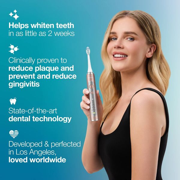 Aquasonic Precision Rechargeable Electric Toothbrush AS-PREC-TB with Timer Multiple Brush Modes 4 Brush Heads and Travel Case - Black