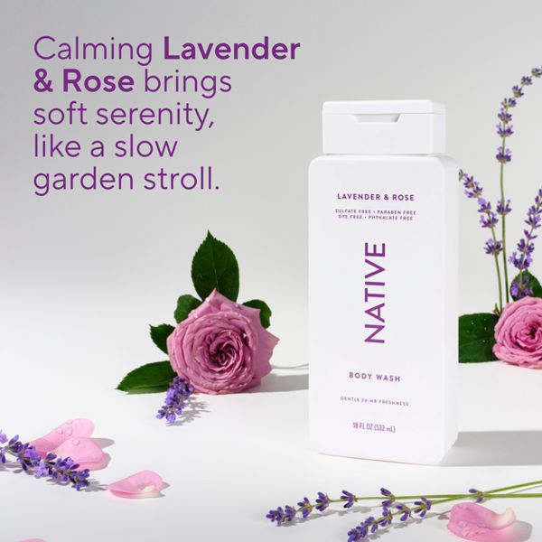 Native Body Wash for Women & Men - Lavender & Rose - Sulfate Free - 18 fl oz