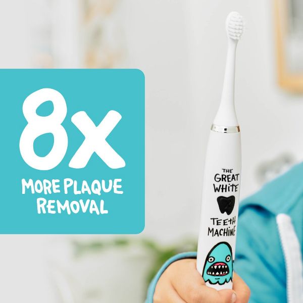 Made by Dentists Kids' Shark Rechargeable Electric Toothbrush with Timer and 3 Brush Heads - White
