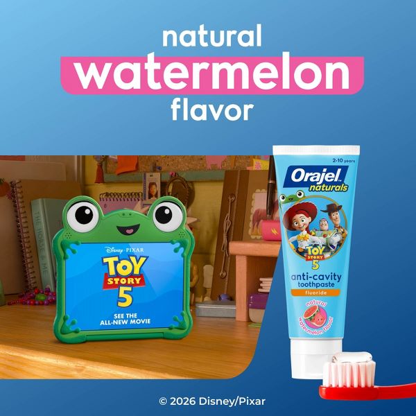 Orajel Naturals Kids Toy Story 5 Anti-Cavity Fluoride Training Gel Toothpaste - Natural Watermelon - 5.8oz