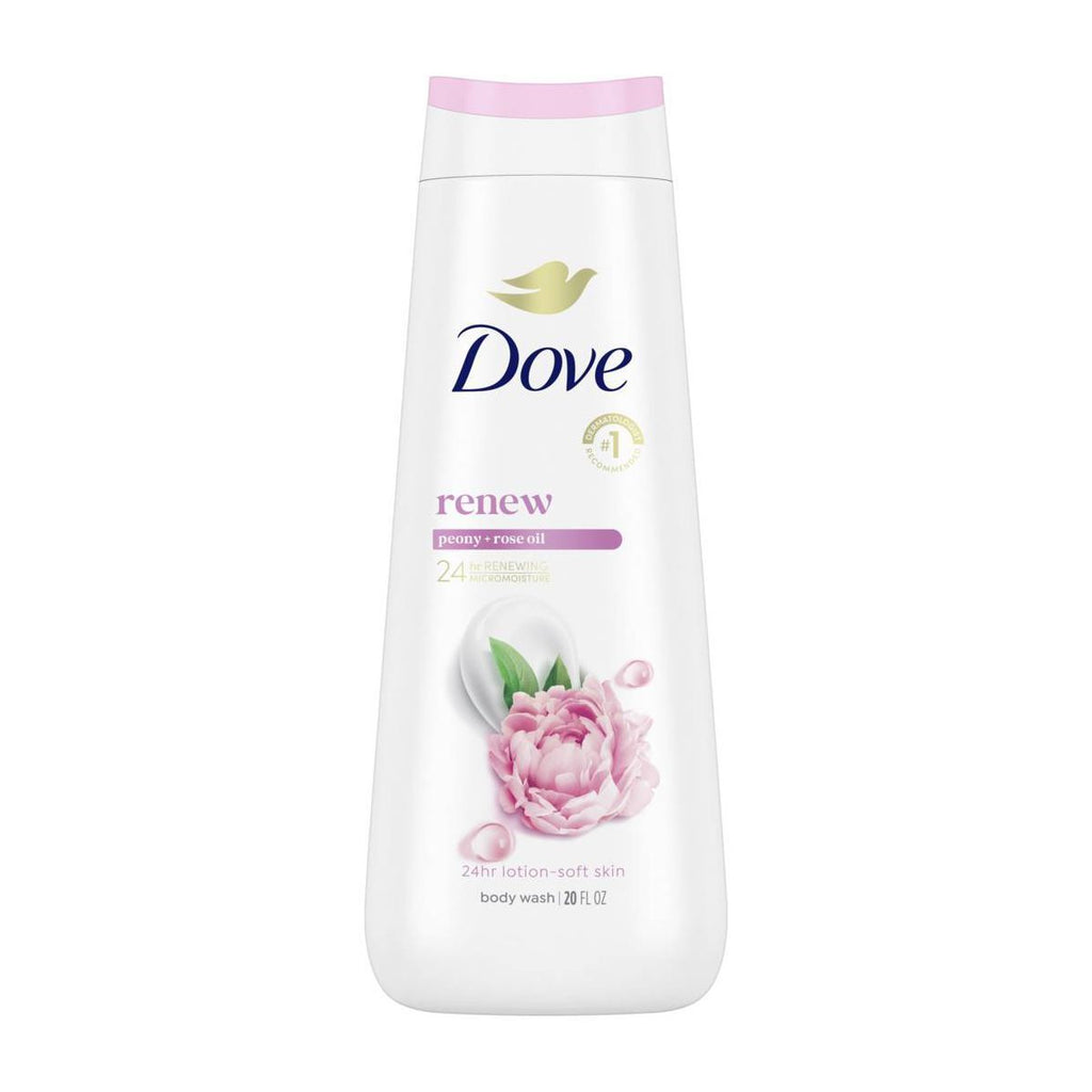 Dove Renew Body Wash - Peony & Rose Oil 24hr Lotion-Soft Skin - Vegan & PETA Approved 20 fl oz