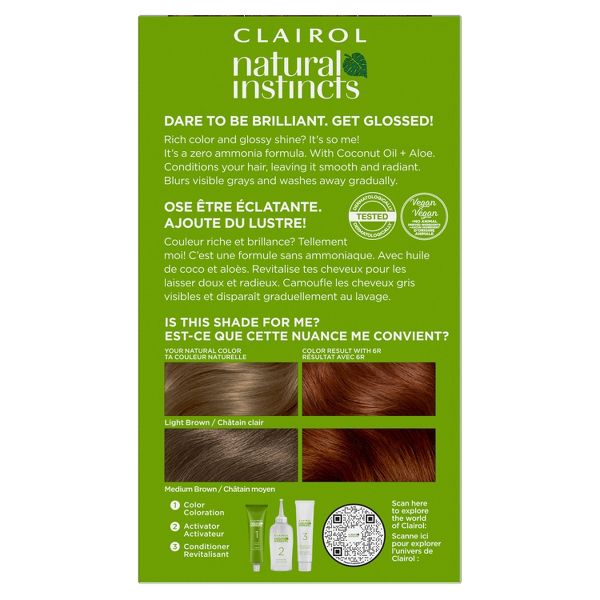 Natural Instincts Clairol Demi-Permanent Hair Color Dye Cream Kit - 6R Light Auburn, Spiced Tea