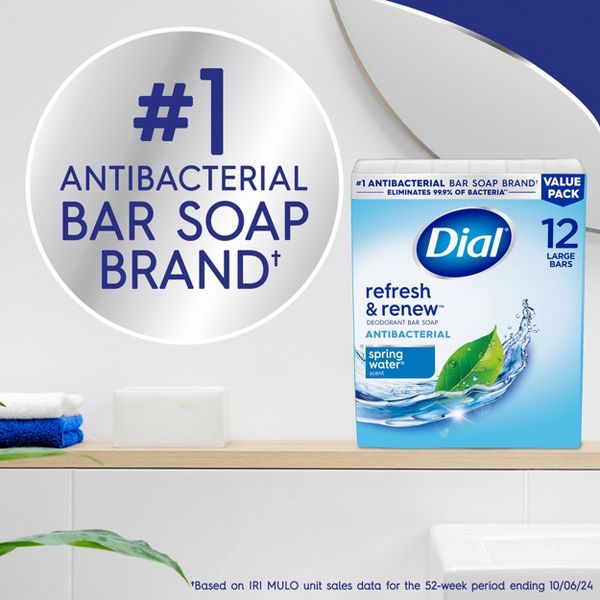 Dial Refresh & Renew Spring Water Antibacterial Bar Soap - 4oz/12pk