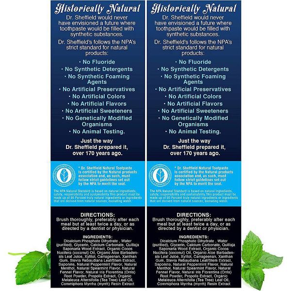 Dr. Sheffield's Certified Natural Toothpaste - Peppermint - 5oz/2pk