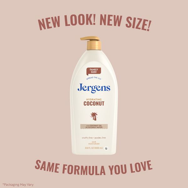 Jergens Hydrating Coconut Hand and Body Lotion for Dry Skin, Dermatologist Tested - 33.8 fl oz