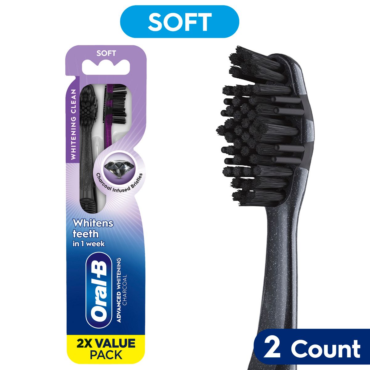 Oral-B Charcoal Whitening Therapy Soft Manual Toothbrush - 2ct