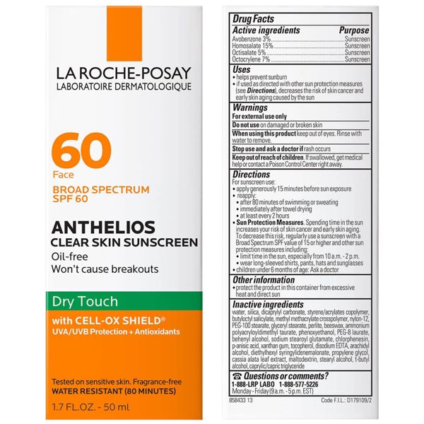 La Roche Posay Anthelios Clear Skin Dry Touch Face Sunscreen for Acne Prone Skin - SPF 60 - 1.7 fl oz