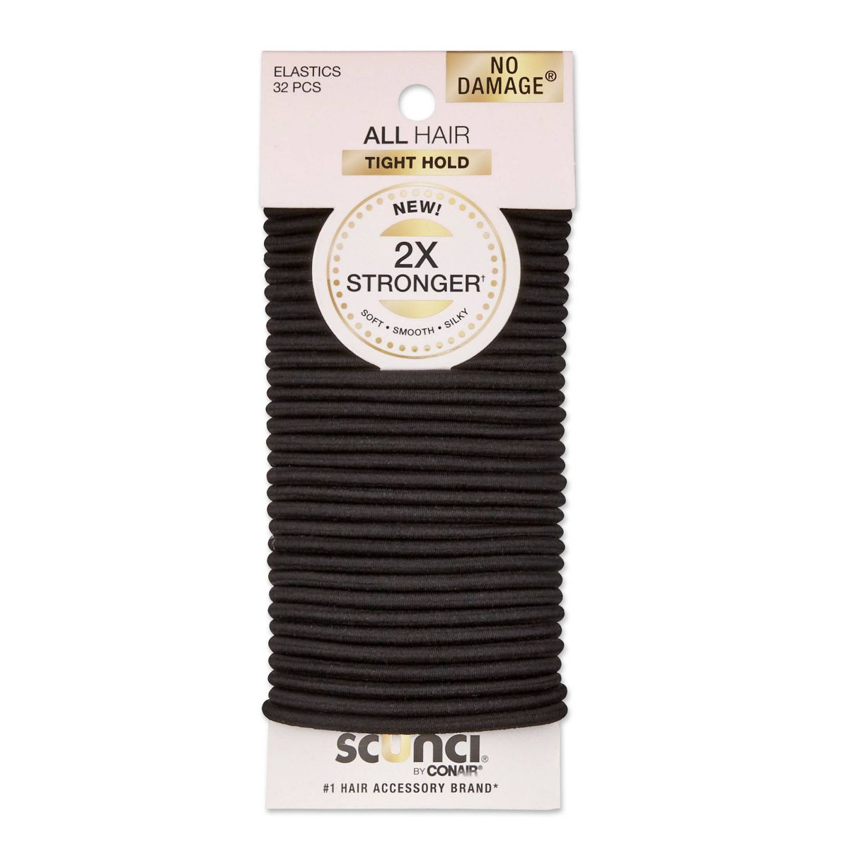 scünci No Damage 2X Stronger Elastic Hair Ties - Black - All Hair - 4mm - 32pcs