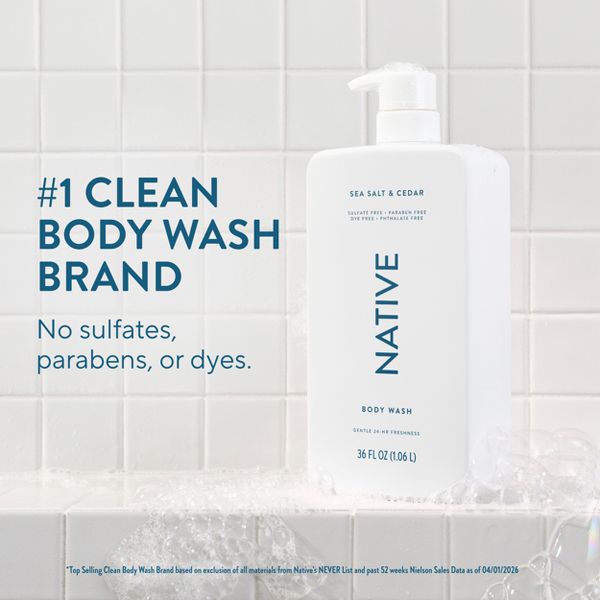 Native Body Wash for Men & Women - Sea Salt & Cedar - Sulfate Free - 18 fl oz