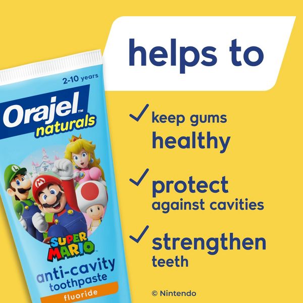 Orajel Naturals Kids Super Mario Anti-Cavity Fluoride Training Gel Toothpaste - Natural Berry - 5.8oz